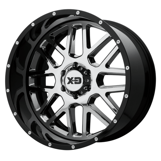 XD201-20126844NCB - XD201 Grenade 20X12 6X139.7 -44 mm Chrome Center Gloss Black Milled Lip - XD Wheels Canada