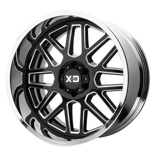 XD201-22128044NBC - XD201 Grenade 22X12 8X165.1 -44 mm Gloss Black Milled Center Chrome Lip - XD Wheels Canada