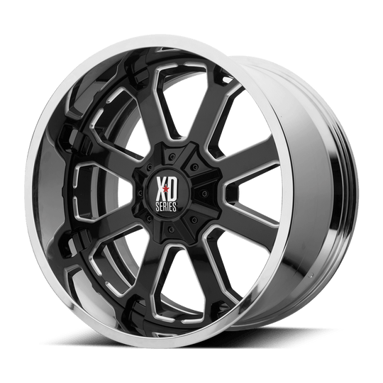 XD202-22123544NBC - XD XD202 Buck 22X12 5X139.7 / 5X127 -44mm Gloss Black Milled Center Chrome Lip - XD Wheels Canada