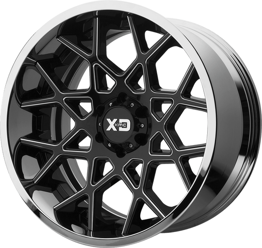XD203-22105018NBC - XD203 Chopstix 22X10 5X127 -18 mm Gloss Black Milled Center Chrome Lip - XD Wheels Canada