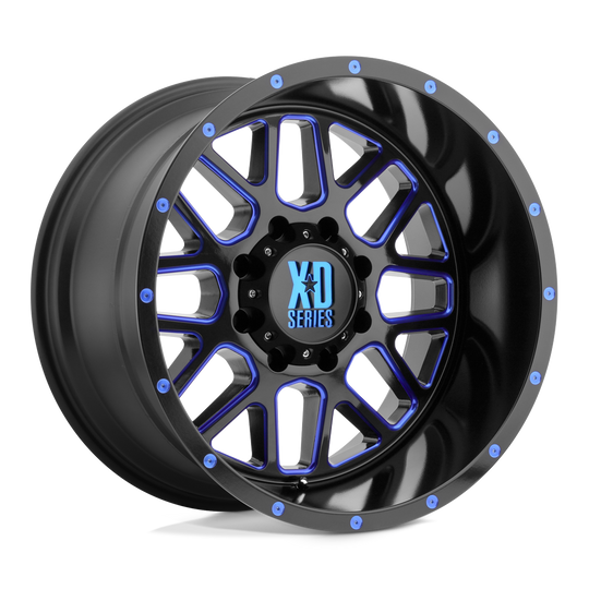 XD82029063900BC - XD820 Grenade 20X9 6X135  0mm Satin Black Milled With Blue Clear Coat - XD Wheels Canada