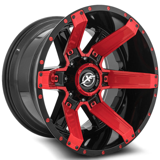 XF-214201051271397-12GBRIS - XF Off-Road XF-214 20X10 5X139.7 / 5X127 -12mm Gloss Black & Red Inserts - XF Off-Road Wheels Canada