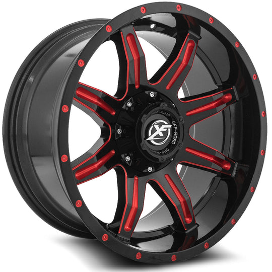 XF-21520105X6XBL-12GBRM - XF Off-Road XF-215 20X10 Blank 5X/6X -12mm Gloss Black & Red Milled - XF Off-Road Wheels Canada