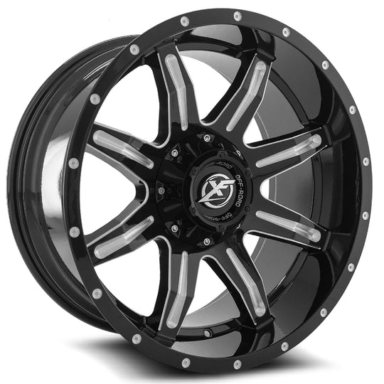 XF-215221281701651-44GBML - XF Off-Road XF-215 22X12 8X170 / 8X165.1 -44mm Gloss Black & Milled - XF Off-Road Wheels Canada