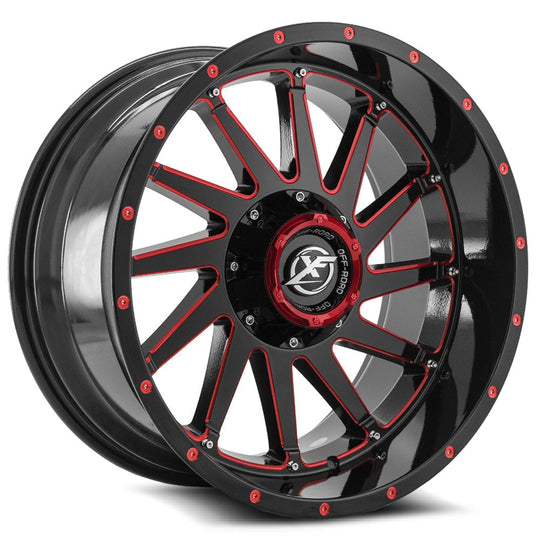 XF-2162012BLANK5/6-44GBMLR - XF Off-Road XF-216 20X12 Blank 5X/6X -44mm Gloss Black & Red Milled - XF Off-Road Wheels Canada