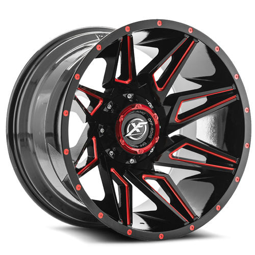 XF-2182090816511700GBMLR - XF Off-Road XF-218 20X9 8X170 / 8X165.1 0mm Gloss Black Milled Red - XF Off-Road Wheels Canada