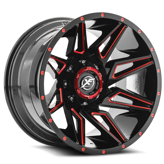 XF-218201051143127-12GBMLR - XF Off-Road XF-218 20X10 5X114.3 / 5X127 -12mm Black & Red - XF Off-Road Wheels Canada