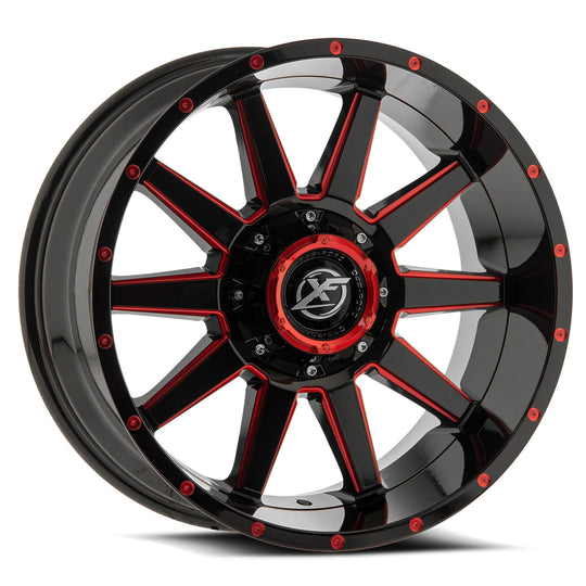 XF-219201051271397-12GBRM - XF Off-Road XF-219 20X10 5X139.7 / 5X127 -12mm Gloss Black & Red Milled - XF Off-Road Wheels Canada