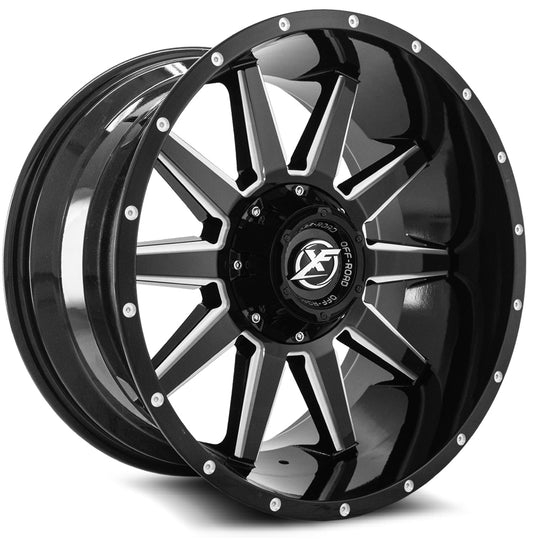 XF-21920105X6XBL-24GBM - XF Off-Road XF-219 20X10 Blank 5X/6X -24mm Gloss Black & Milled - XF Off-Road Wheels Canada