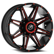 Charger l'image dans la galerie, XF-2202012BLANK5/6-44GBMLR - XF Off-Road XF-220 20X12 Blank 5X/6X -44mm Gloss Black &amp; Red Milled - XF Off-Road Wheels Canada