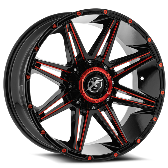 XF-2202012BLANK5/6-44GBMLR - XF Off-Road XF-220 20X12 Blank 5X/6X -44mm Gloss Black & Red Milled - XF Off-Road Wheels Canada