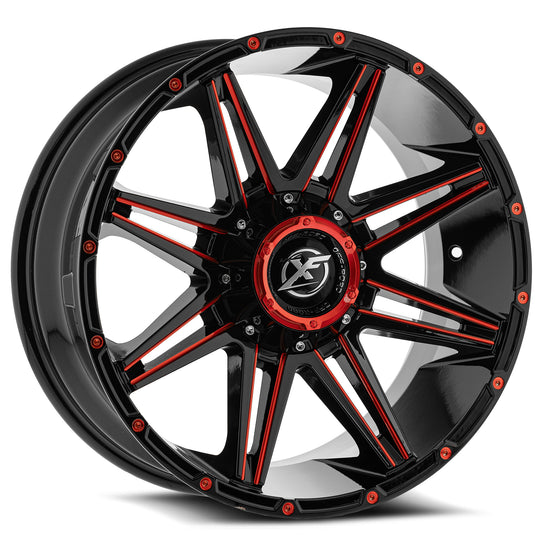 XF-22022105X6XBL-18GBRM - XF Off-Road XF-220 22X10 Blank-5X -18mm Gloss Black & Red Milled - XF Off-Road Wheels Canada