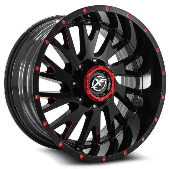 XF-221201051397150-24GBMLR - XF Off-Road XF-221 20X10 5X150 / 5X139.7 -24mm Gloss Black & Red Milled - XF Off-Road Wheels Canada