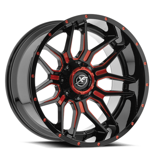 XF-222201061351397-24GBMLR - XF Off-Road XF-222 20X10 6X139.7 / 6X135 -24mm Gloss Black Red Milling - XF Off-Road Wheels Canada