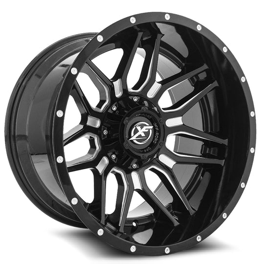 XF-22220105X6XBL-12GBM - XF Off-Road XF-222 20X10 Blank 5X/6X -12mm Gloss Black & Milled - XF Off-Road Wheels Canada