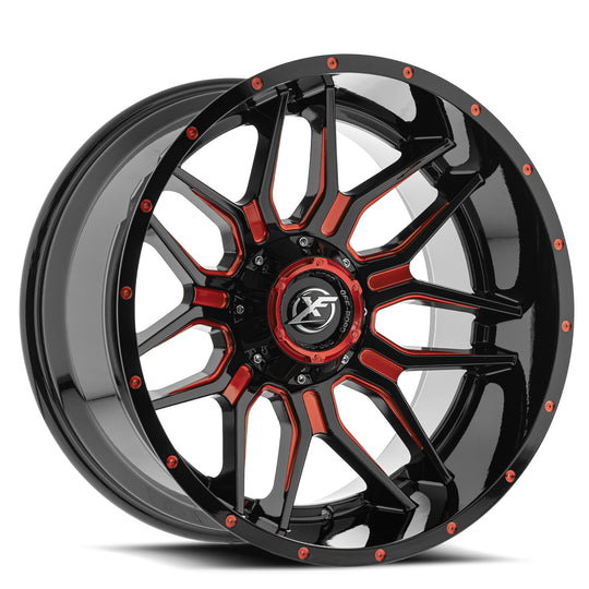 XF-22220128170180-44GBRM - XF Off-Road XF-222 20X12 8X170 / 8X180 -44mm Black & Red - XF Off-Road Wheels Canada