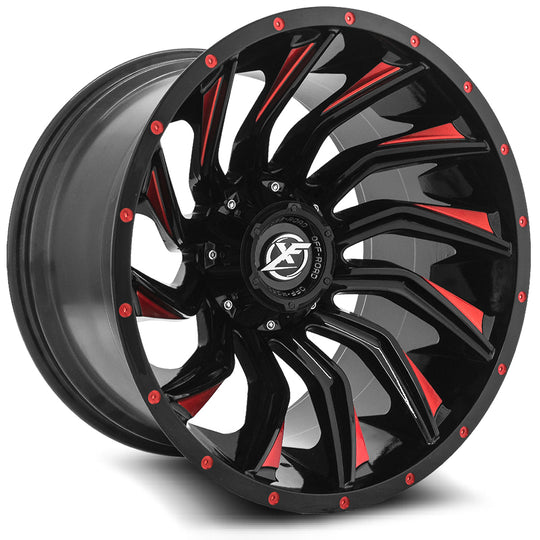 XF-224201281651170-44GBRM - XF Off-Road XF-224 20X12 8X170 / 8X165.1 -44mm Black & Red - XF Off-Road Wheels Canada
