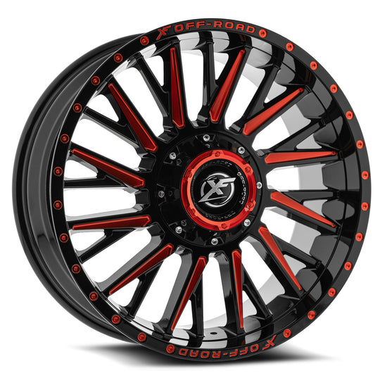 XF-226201081651180-12GBMLR - XF Off-Road XF-226 20X10 8X180 / 8X165.1 -12mm Gloss Black & Red Milled - XF Off-Road Wheels Canada