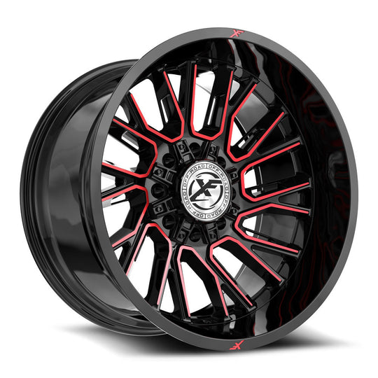 XF-230201081651170-24BMR - XF Off-Road XF-230 20X10 8X165.1 / 8X170 -24mm Gloss Black & Red Machined - XF Off-Road Wheels Canada