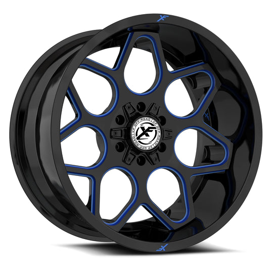 XF-23220125X6XBLANK-24GBMLB - XF Off-Road XF-232 20X12 Blank 5X/6X -24mm Gloss Black & Blue Milled - XF Off-Road Wheels Canada