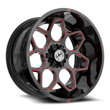 Charger l'image dans la galerie, XF-233201051271397-24GBRM - XF Off-Road XF-233 20X10 5X127 / 5X139.7 -24mm Gloss Black &amp; Red Milled - XF Off-Road Wheels Canada