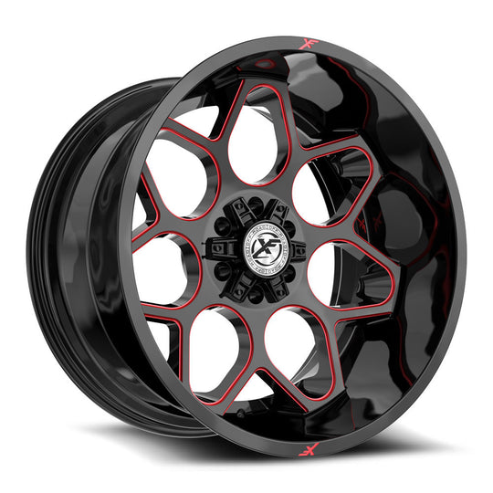 XF-233201061351397-24GBRM - XF Off-Road XF-233 20X10 6X139.7 / 6X135 -24mm Gloss Black & Red Milled - XF Off-Road Wheels Canada