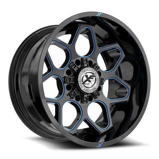 XF-233201081651170-12GBBM - XF Off-Road XF-233 20X10 8X165.1 / 8X170 -12mm Gloss Black & Blue Milled - XF Off-Road Wheels Canada