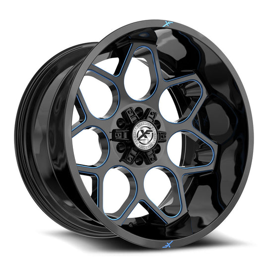 XF-23322125X6XBLANK-44GBMLB - XF Off-Road XF-233 22X12 Blank 5X/6X -44mm Gloss Black & Blue Milled - XF Off-Road Wheels Canada