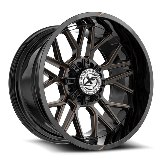 XF-235201081651170-24GBZM - XF Off-Road XF-235 20X10 8X170 / 8X165.1 -24mm Gloss Black & Bronze Milled - XF Off-Road Wheels Canada