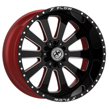 Charger l'image dans la galerie, XFX-302261261351397-44GBRWMW - XFX Flow XFX-302 26X12 6X139.7 / 6X135 -44mm Gloss Black &amp; Milled With Red Inner - XFX Flow Wheels Canada