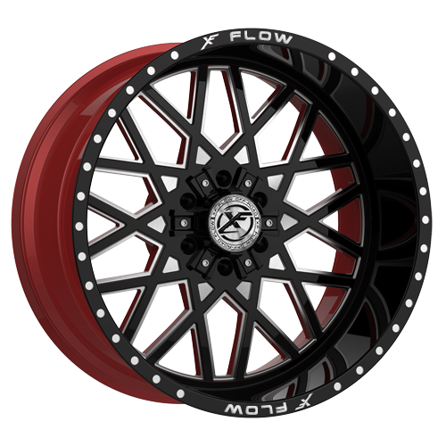 XFX-307241251271397-44GBRWMW - XFX Flow XFX-307 24X12 5X127 / 5X139.7 -44mm Gloss Black & Milled With Red Inner - XFX Flow Wheels Canada