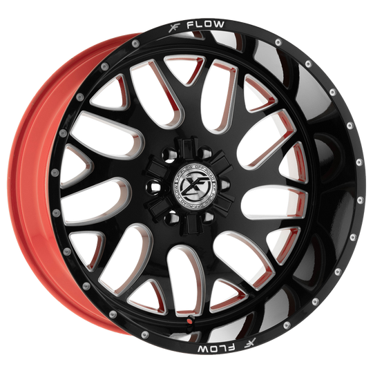 XFX-N-301261251271397-44GBRWMW - XFX Flow XFX-301 26X12 5X127 / 5X139.7 -44mm Gloss Black & Milled With Red Inner - XFX Flow Wheels Canada