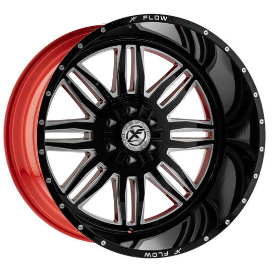 XFX-N-303261251271397-44GBRWMW - XFX Flow XFX-303 26X12 5X139.7 / 5X127 -44mm Gloss Black & Milled With Red Inner - XFX Flow Wheels Canada