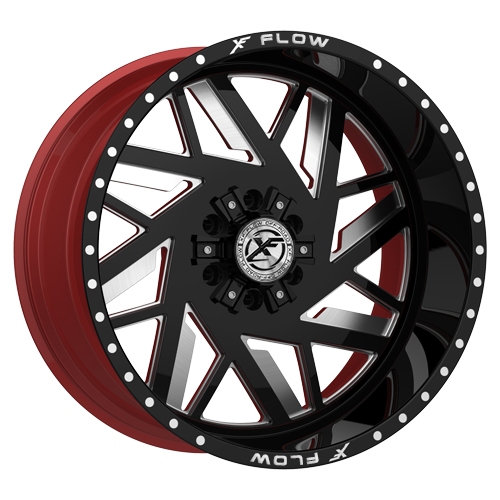 XFX-N-306241451271397-76GBRWMW - XFX Flow XFX-306 24X14 5X127 / 5X139.7 -76mm Gloss Black & Milled With Red Inner - XFX Flow Wheels Canada