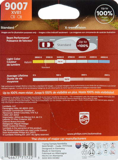 9007XVB1 Philips X-tremeVision Headlight 9007 - X-tremeVision - Single Blister Pack Philips Bulbs