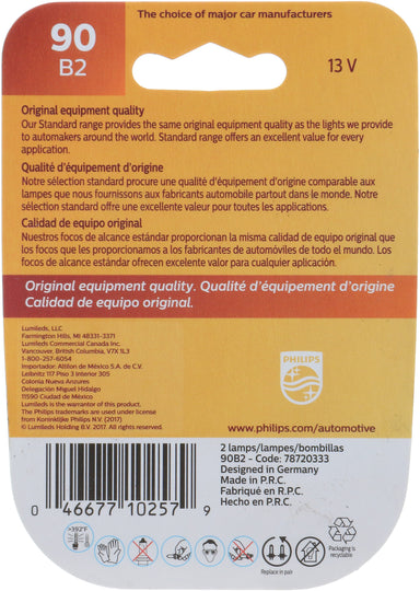 90B2 Philips Standard Miniature 90 - Standard - Twin Blister Pack Philips Bulbs