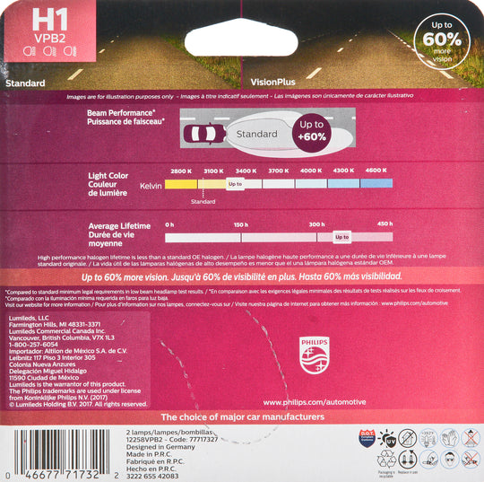 H1VPB2 Philips VisionPlus Headlight H1 - VisionPlus - Twin Blister Pack Philips Bulbs