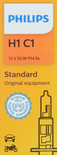 H1C1 Philips Standard Headlight H1 - Standard - Single Commercial Pack Philips Bulbs