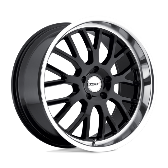1780TRM205120B76 - TSW Tremblant 17X8 5X120  20mm Gloss Black W/ Mirror Cut Lip - TSW Wheels Canada