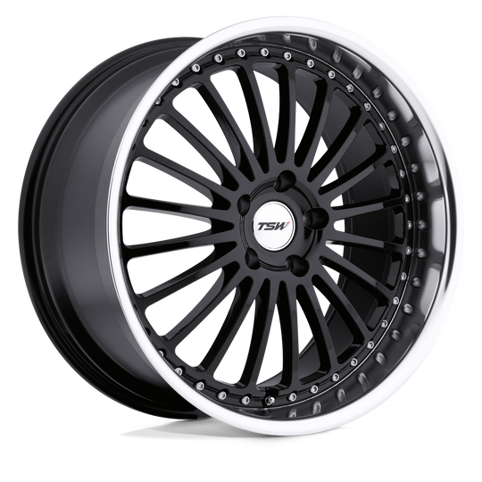1995SIL405114B76 - TSW Silverstone 19X9.5 5X114.3  40mm Gloss Black W/ Mirror Cut Lip - TSW Wheels Canada