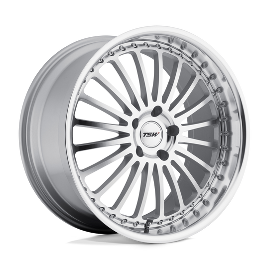 2085SIL405108S72 - TSW Silverstone 20X8.5 5X108  40mm Silver W/ Mirror Cut Face & Lip - TSW Wheels Canada