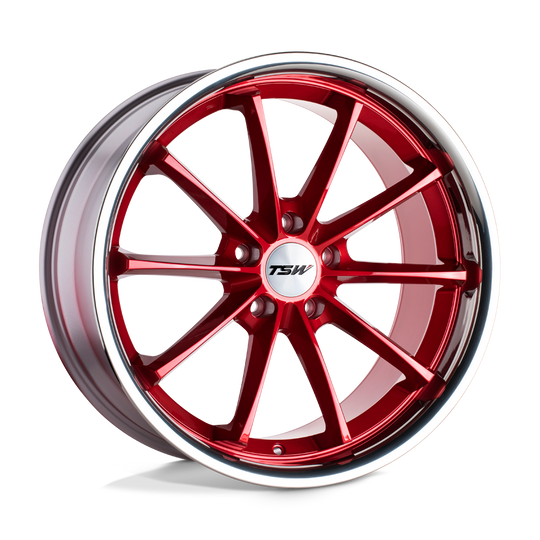 1885SWP405114R76 - TSW Sweep 18X8.5 5X114.3  40mm Candy Red W/ Stainless Lip - TSW Wheels Canada