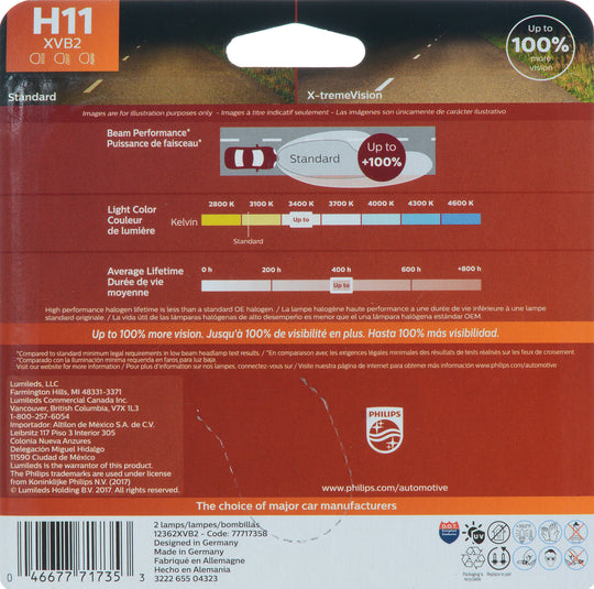 H11XVB2 Philips X-tremeVision Headlight H11 - X-tremeVision - Twin Blister Pack Philips Bulbs