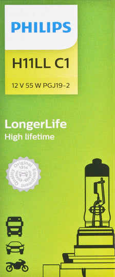H11LLECOC1 Philips Long Life Bulb H11 - LongerLife - Single Commercial Pack Philips Bulbs
