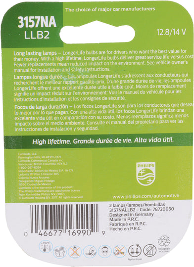 3157NALLB2 Philips LongerLife Miniature 3157NALL - LongerLife - Twin Blister Pack Philips Bulbs