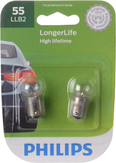 55LLB2 Philips LongerLife Miniature 55LL - LongerLife - Twin Blister Pack Philips Bulbs
