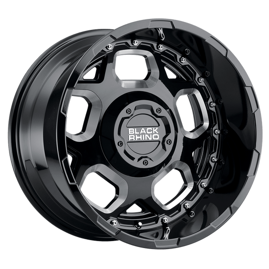 1795GUS068180B25 - Black Rhino Gusset 17X9.5 8X180  6mm Gloss Black W/ Milled Spokes - Black Rhino Wheels Canada