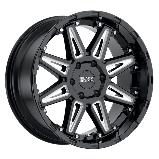 1795RSH-85127B71 - Black Rhino Rush 17X9.5 5X127 -18 mm Gloss Black W/ Milled Spokes - Black Rhino Wheels Canada