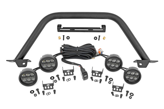 51112 Safari Bar - 3.5" Round LED (Quad) - Black - Amber DRL - OE Modular Steel - Ford Bronco 4WD (21-23) Rough Country Canada