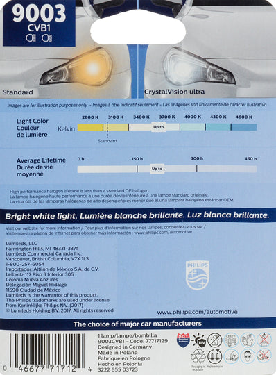 9003CVB1 Philips CrystalVision ultra Headlight 9003 - CrystalVision Ultra - Single Blister Pack Philips Bulbs